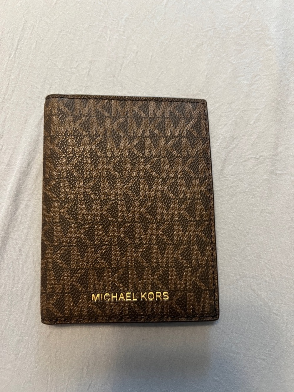 Michael Kors Brown Monogram Card & Passport Cover with Gold Logo